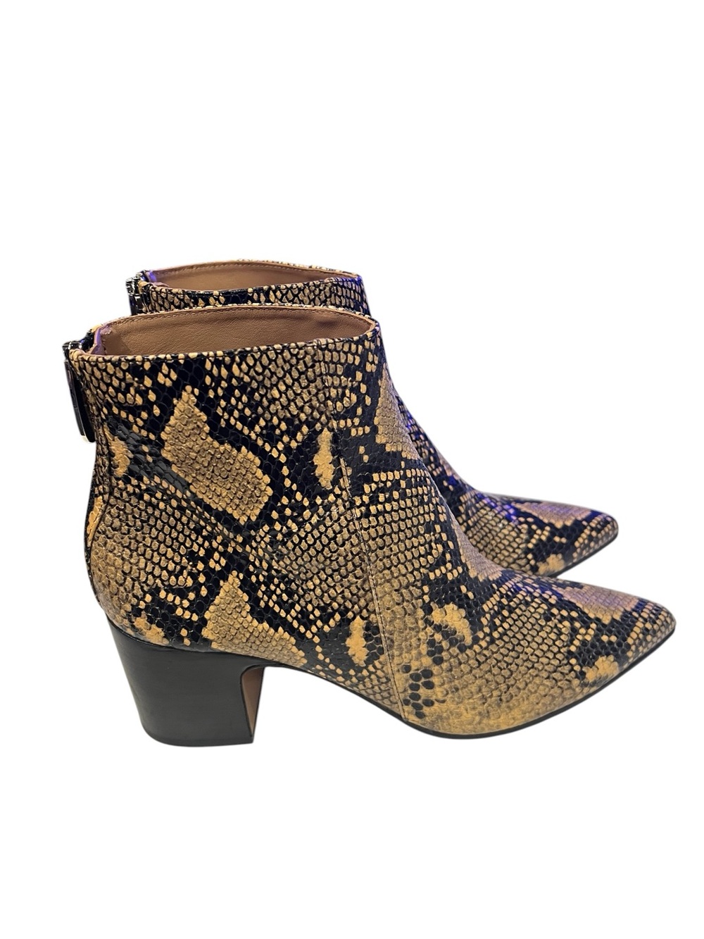 Nomasei snake-print ankle boots featuring a pointed toe and block heel size 41.5 - Picture 2 of 9